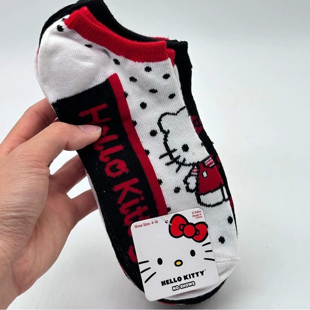 Sanrio Hello Kitty No-Shows Women’s Socks - 5 pairs (Black/Red/White)